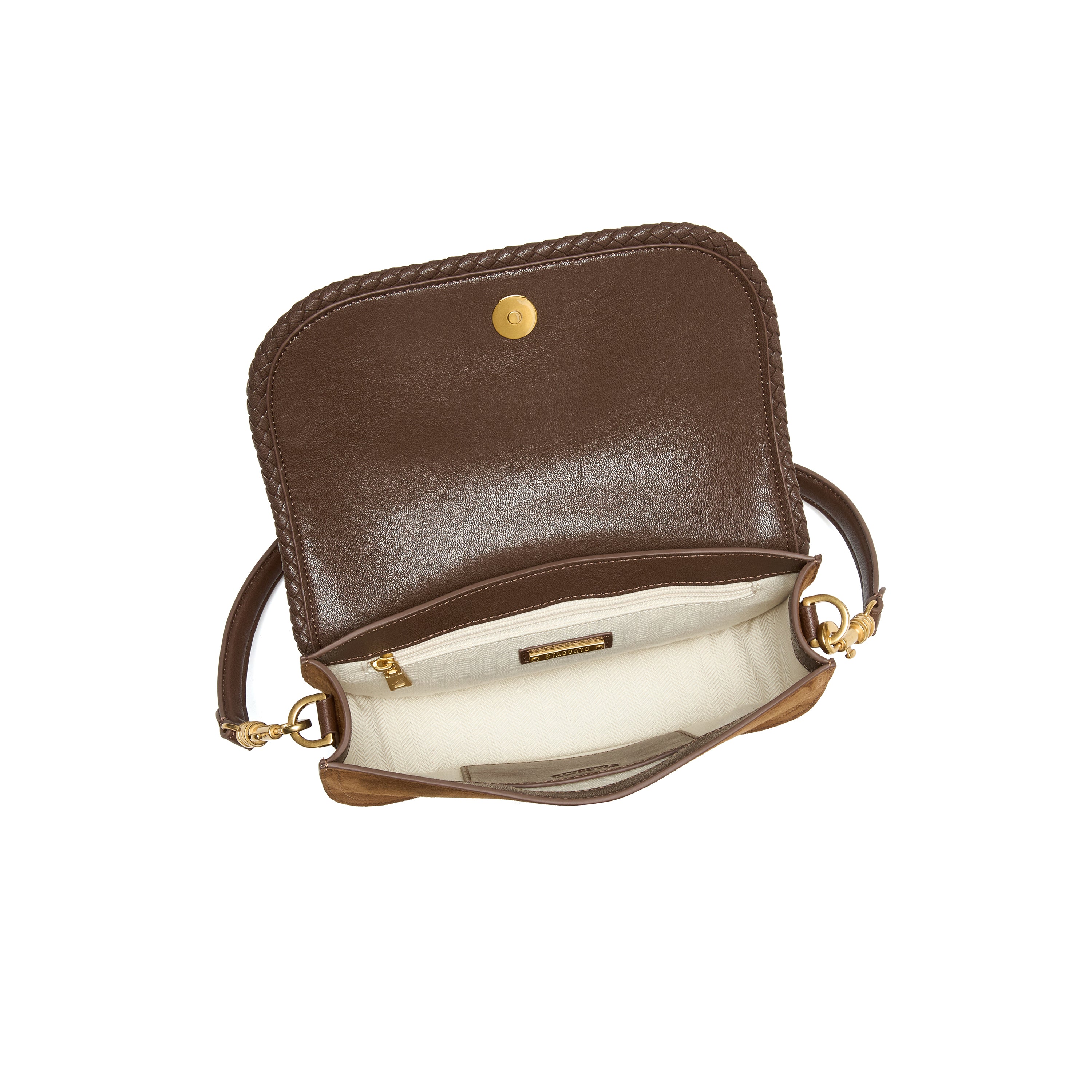 Brown Suede Braided Tassel Flap Saddle Bag