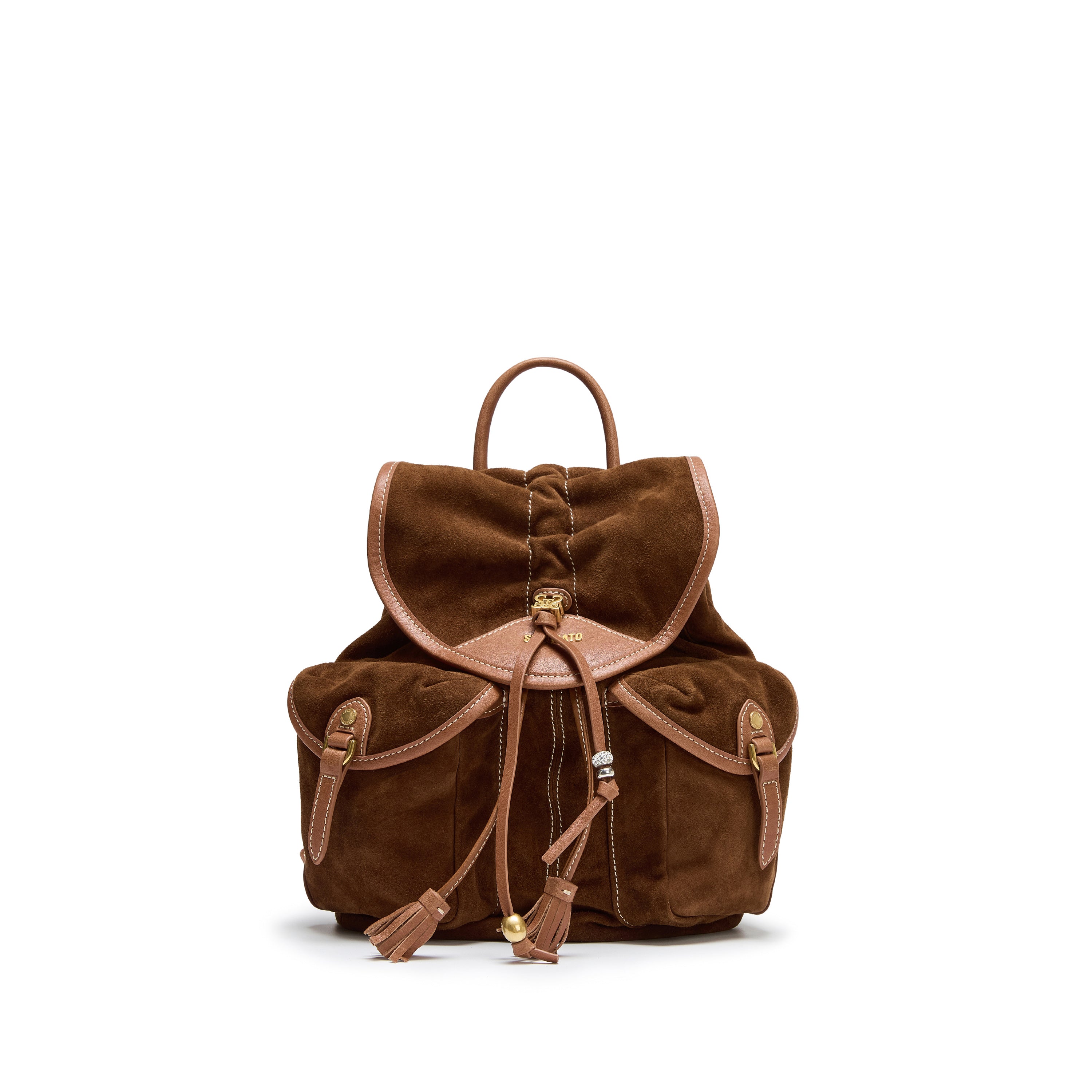 Suede Drawstring Tassel Pocket Backpack