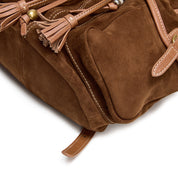 Suede Drawstring Tassel Pocket Backpack