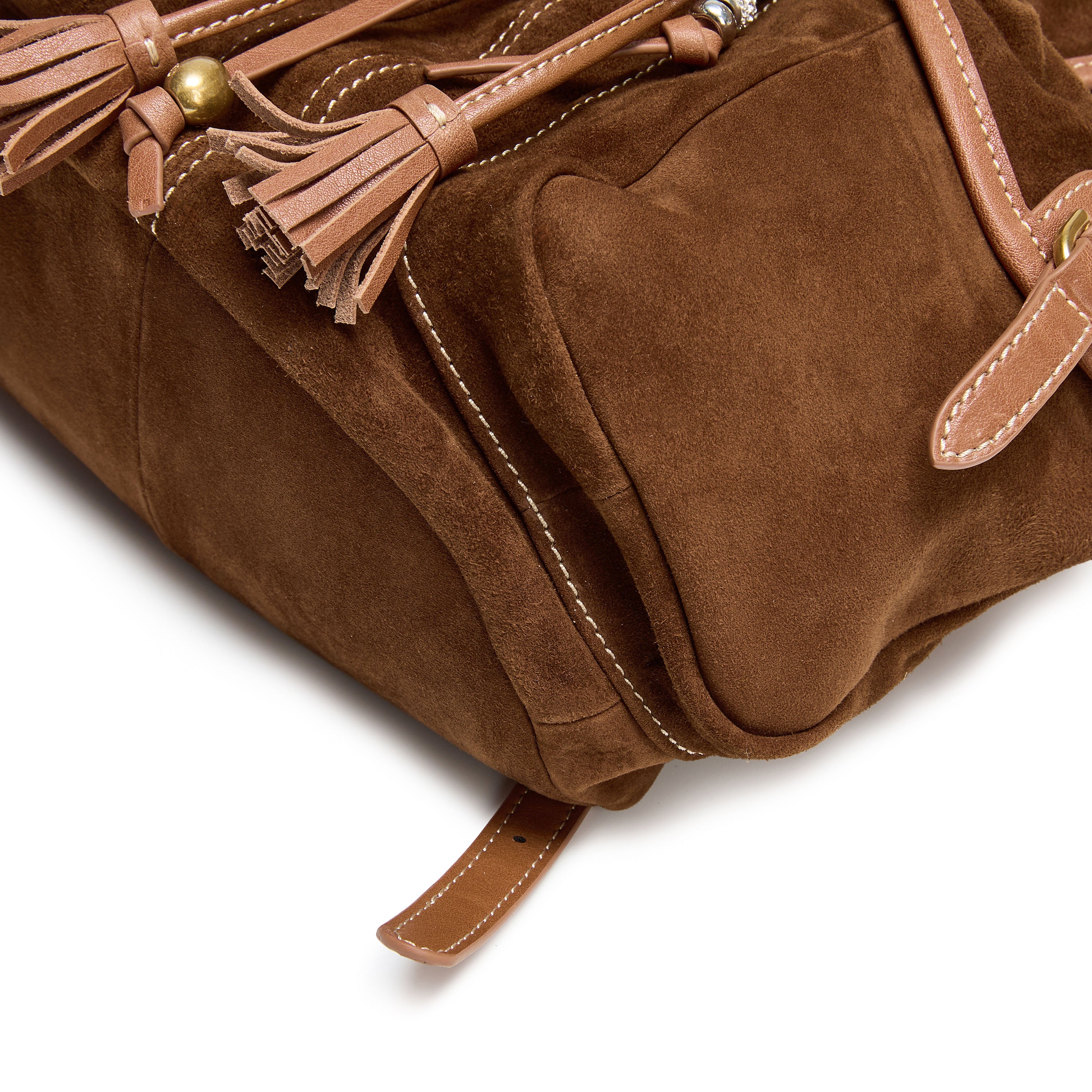 Suede Drawstring Tassel Pocket Backpack