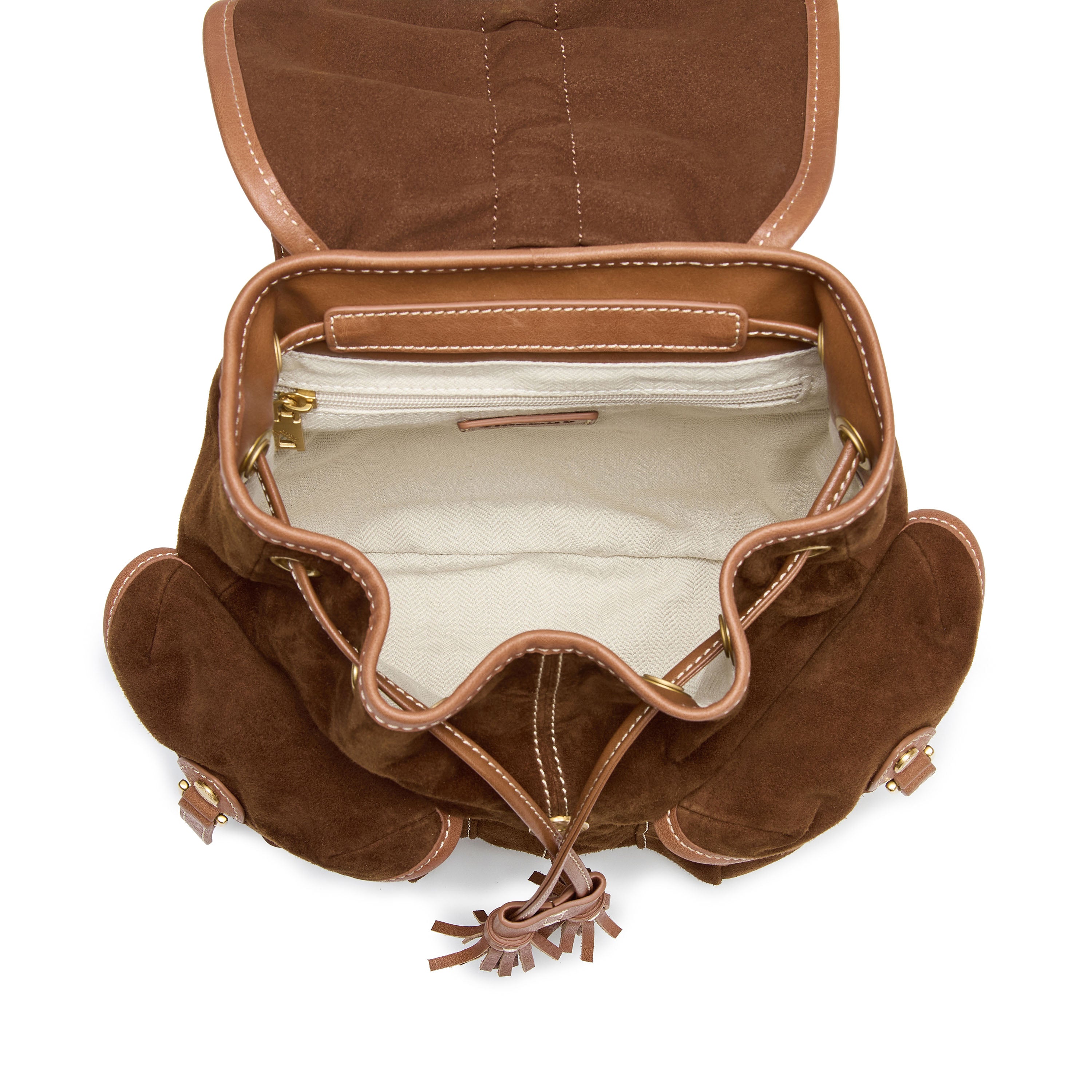 Suede Drawstring Tassel Pocket Backpack