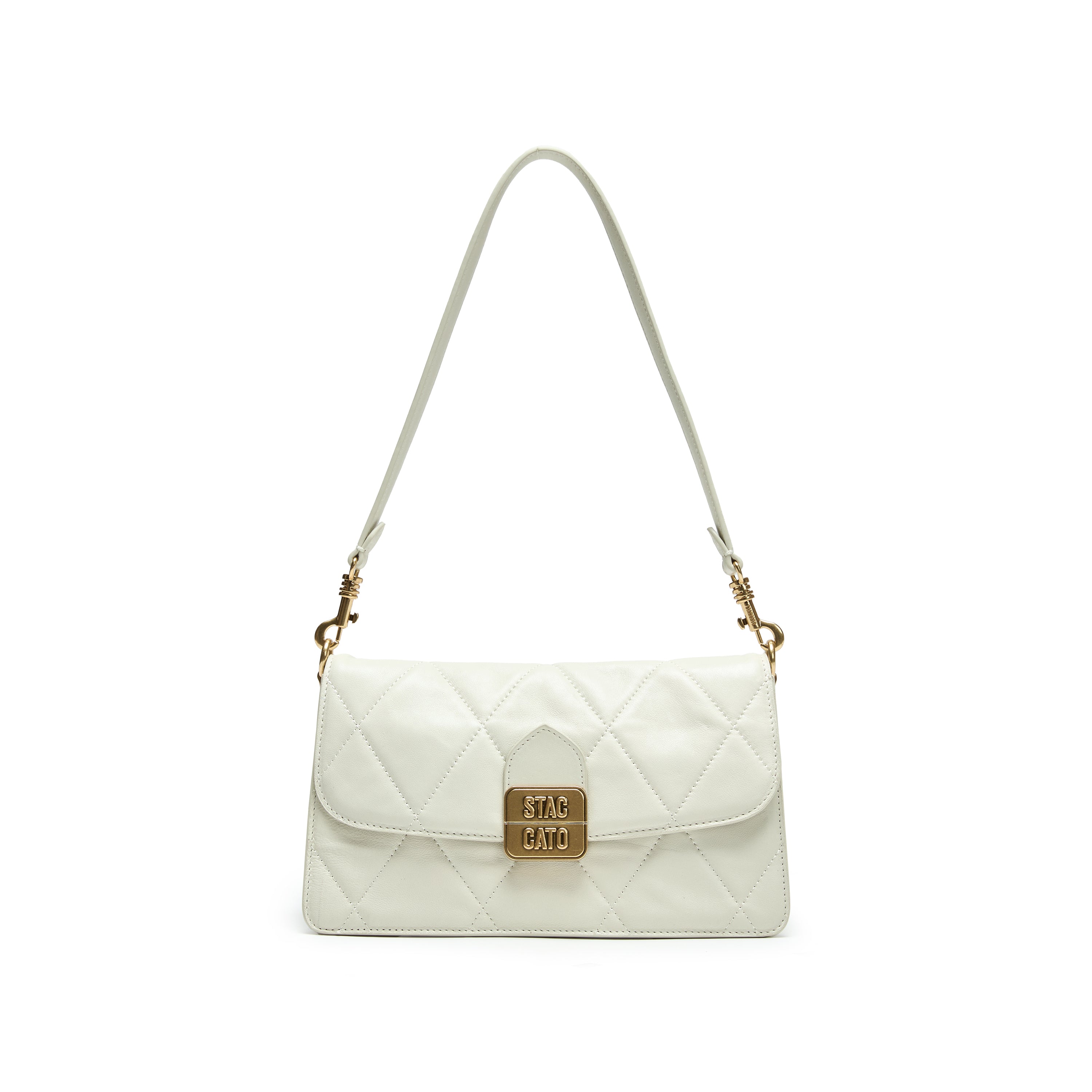 Beige Quilted Leather Flap Shoulder Bag