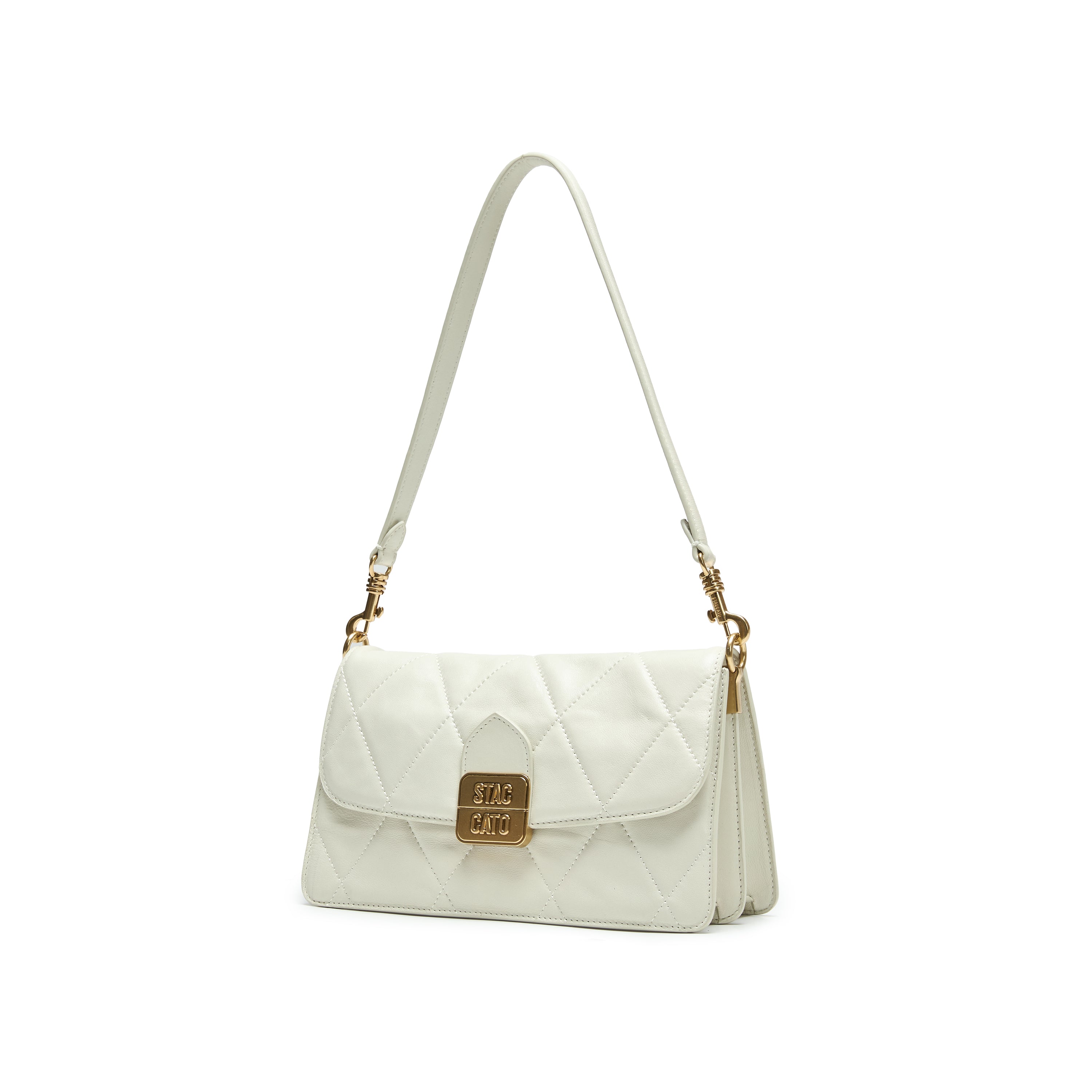 Beige Quilted Leather Flap Shoulder Bag