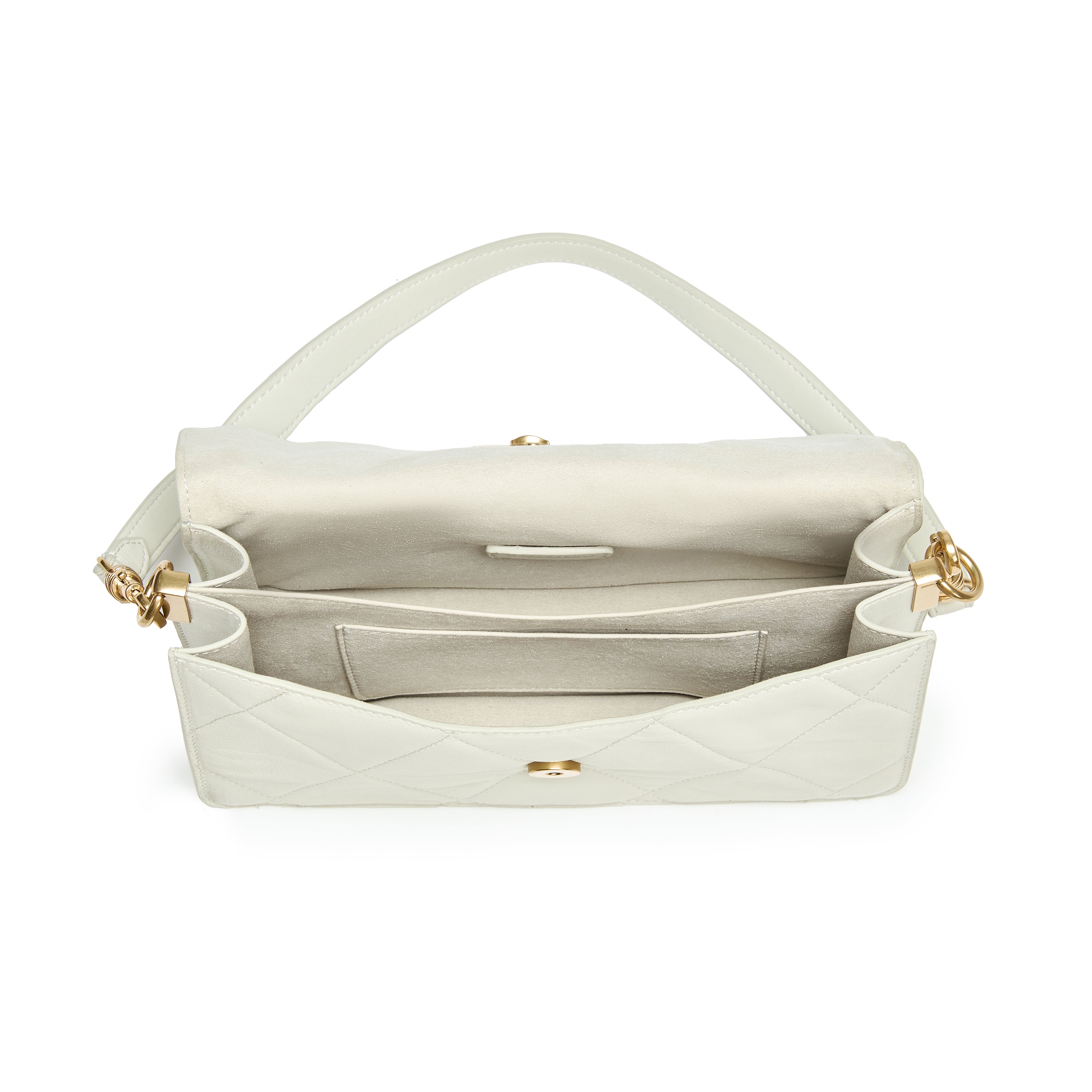 Beige Quilted Leather Flap Shoulder Bag