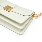 Beige Quilted Leather Flap Shoulder Bag