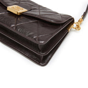 Brown Quilted Leather Flap Shoulder Bag