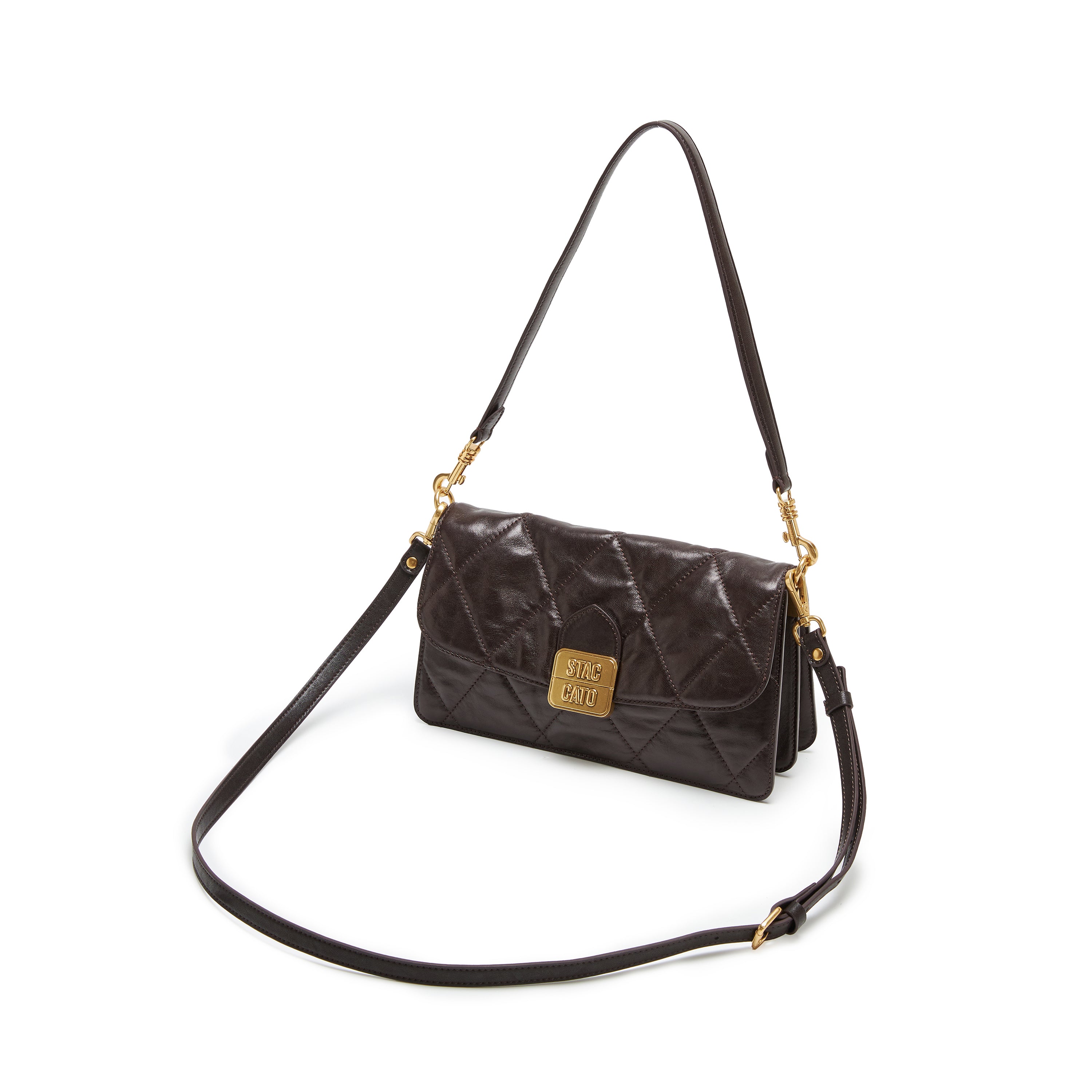Brown Quilted Leather Flap Shoulder Bag