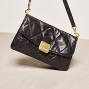 Brown Quilted Leather Flap Shoulder Bag