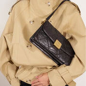 Brown Quilted Leather Flap Shoulder Bag