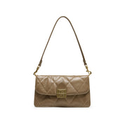 Camel Quilted Leather Flap Shoulder Bag