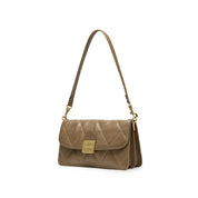 Camel Quilted Leather Flap Shoulder Bag