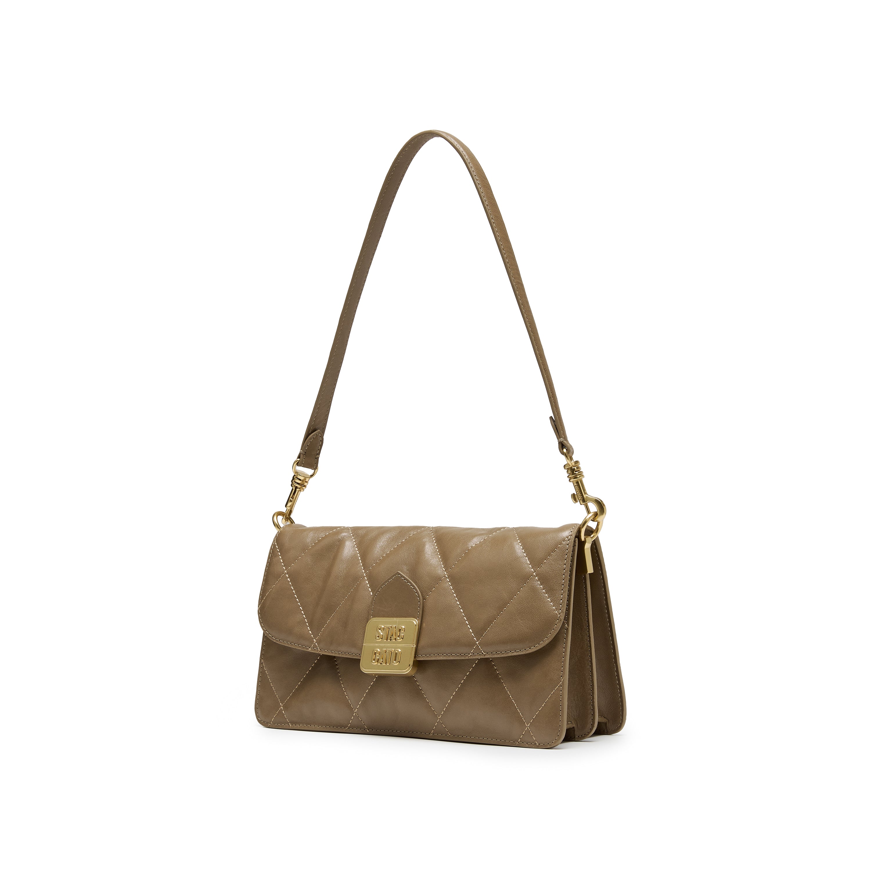 Camel Quilted Leather Flap Shoulder Bag