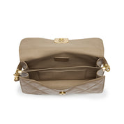 Camel Quilted Leather Flap Shoulder Bag