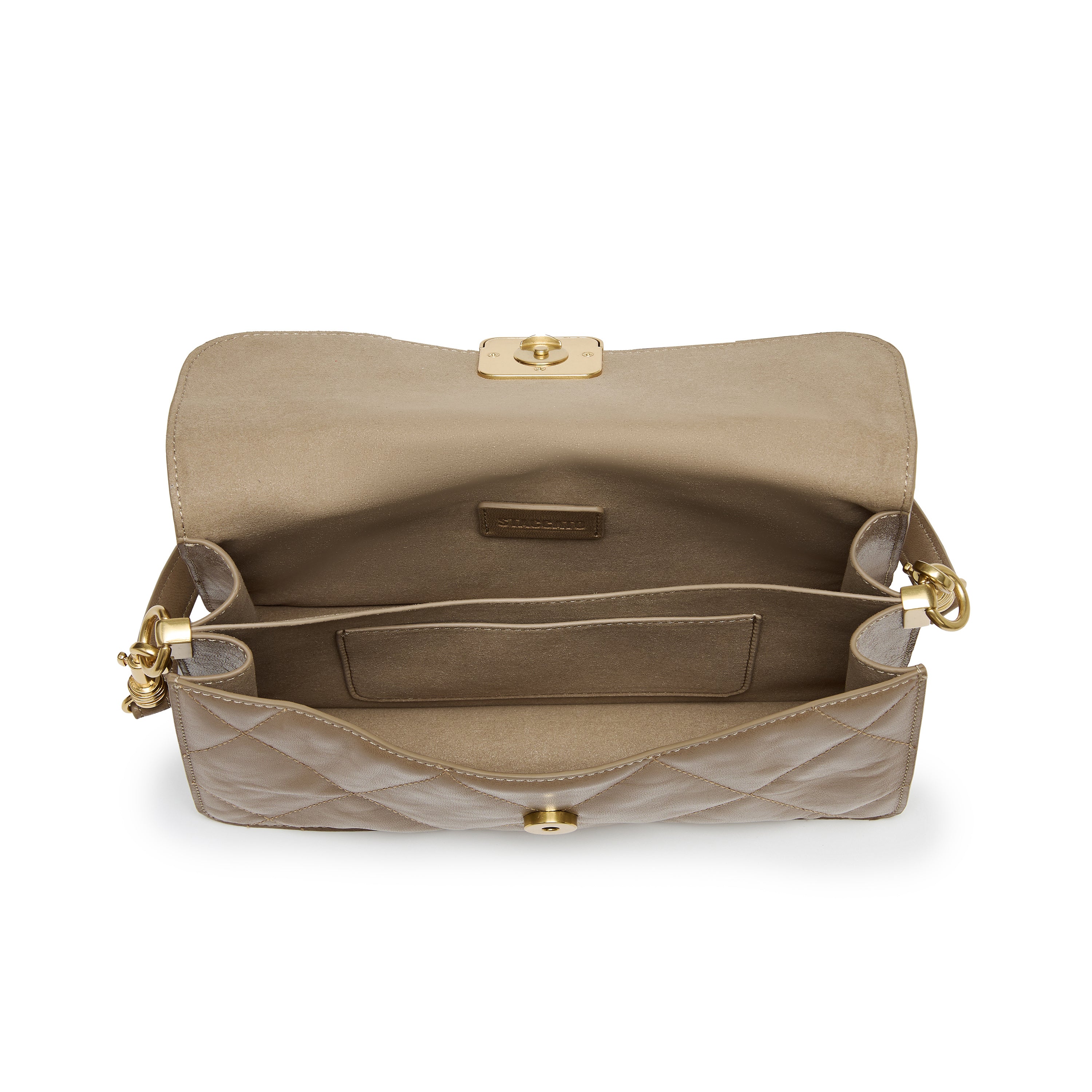 Camel Quilted Leather Flap Shoulder Bag