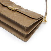 Camel Quilted Leather Flap Shoulder Bag