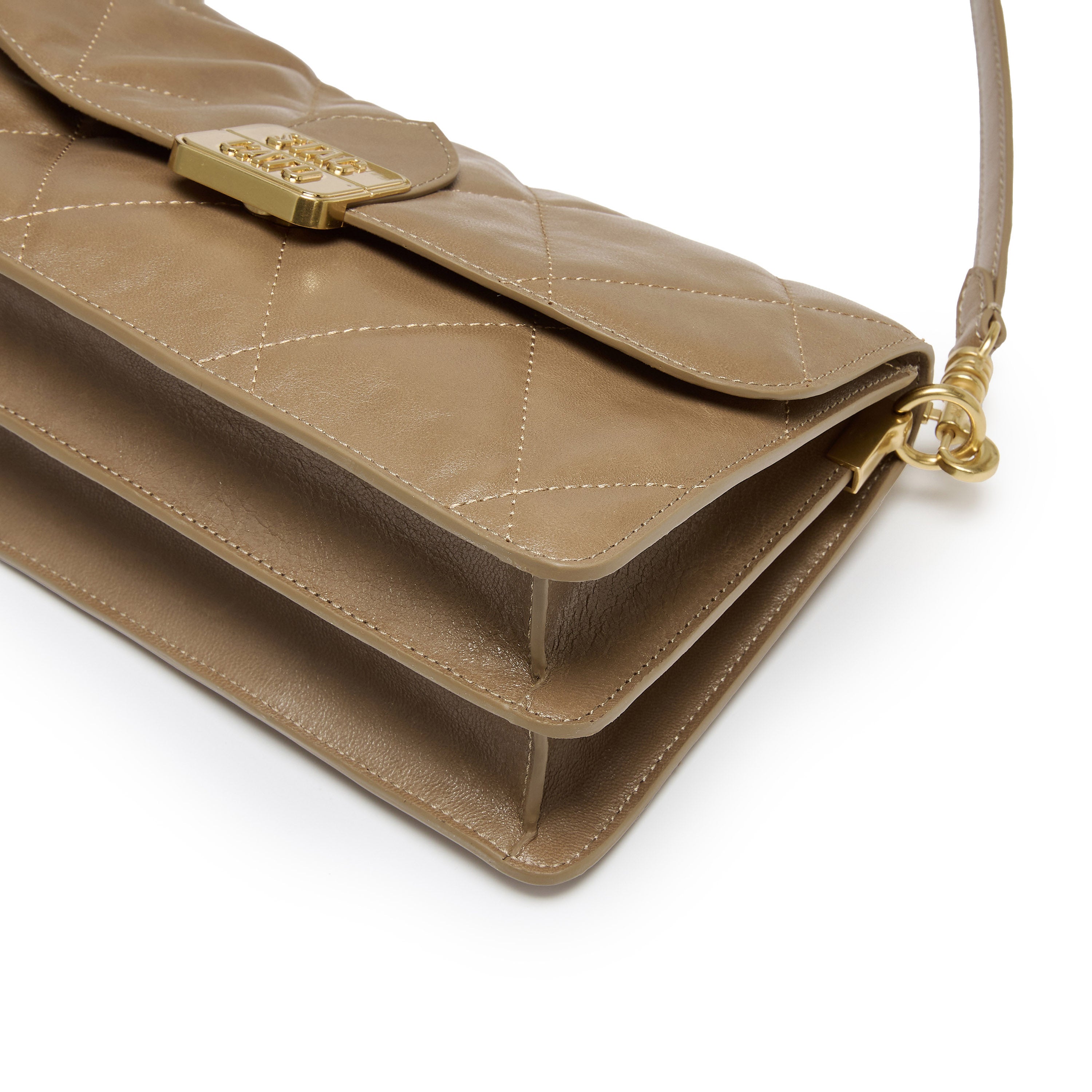 Camel Quilted Leather Flap Shoulder Bag