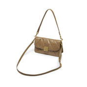 Camel Quilted Leather Flap Shoulder Bag
