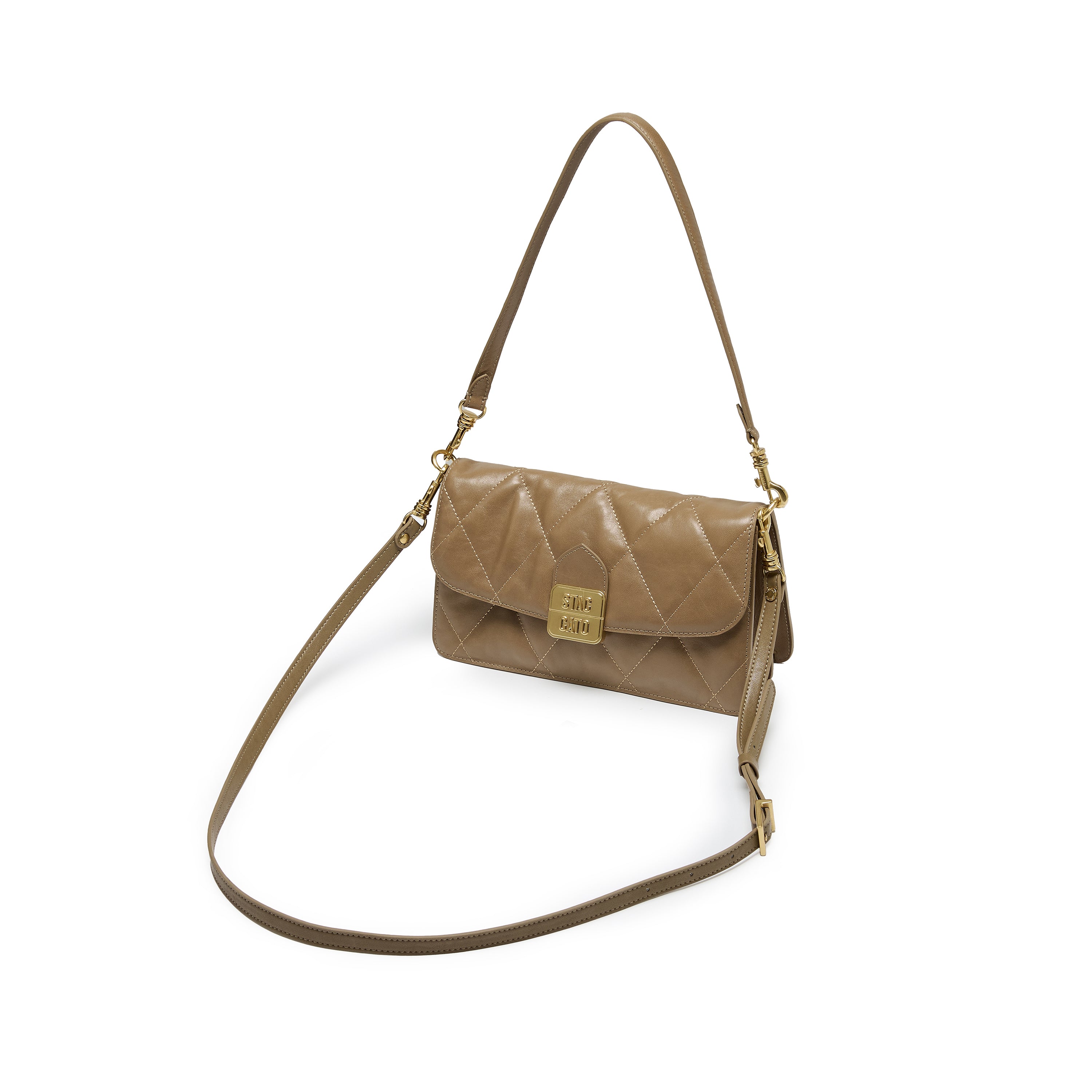 Camel Quilted Leather Flap Shoulder Bag