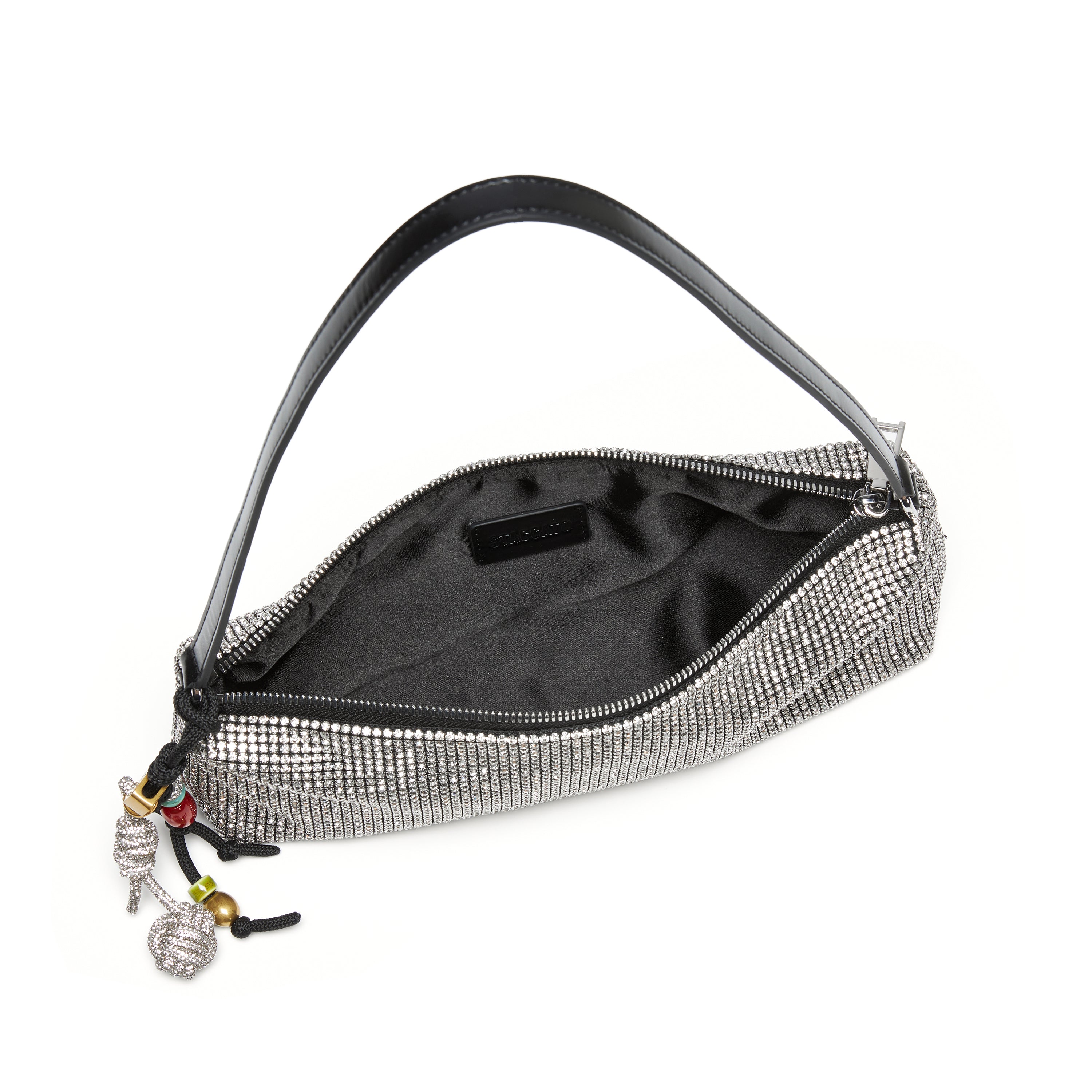 White Rhinestone Charm Shoulder Bag