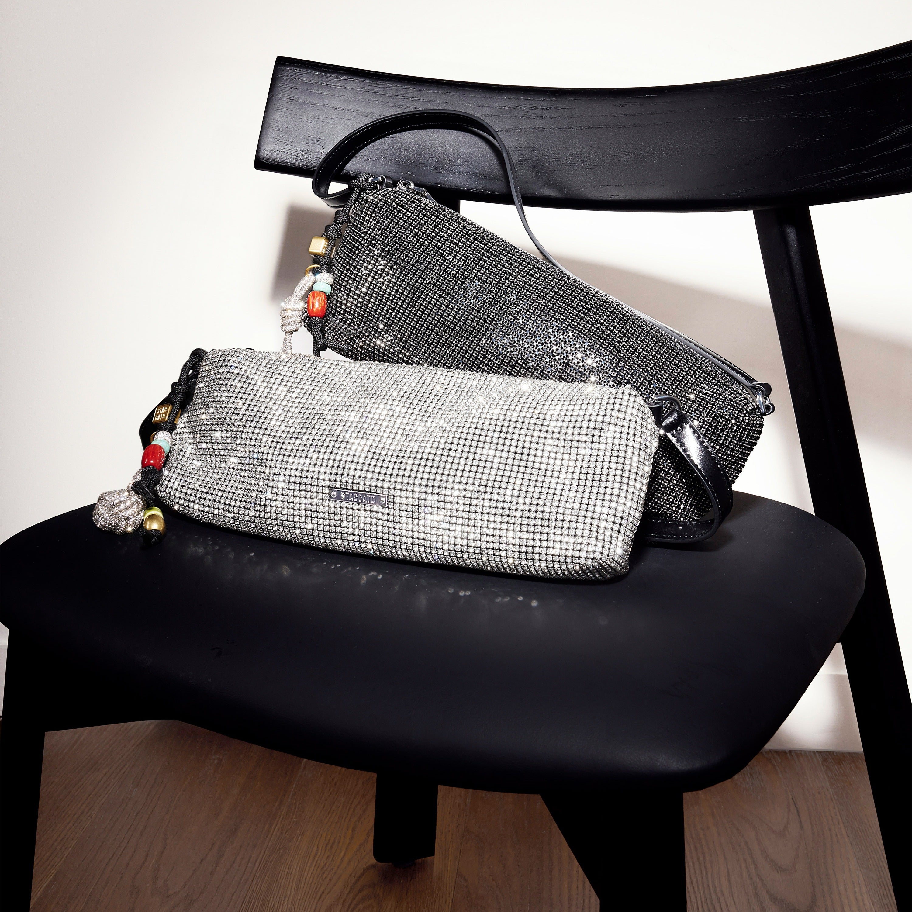 White Rhinestone Charm Shoulder Bag