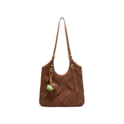 Woven Leather Charm Shoulder Tote Bag