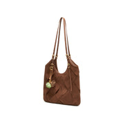 Woven Leather Charm Shoulder Tote Bag
