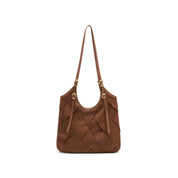 Woven Leather Charm Shoulder Tote Bag