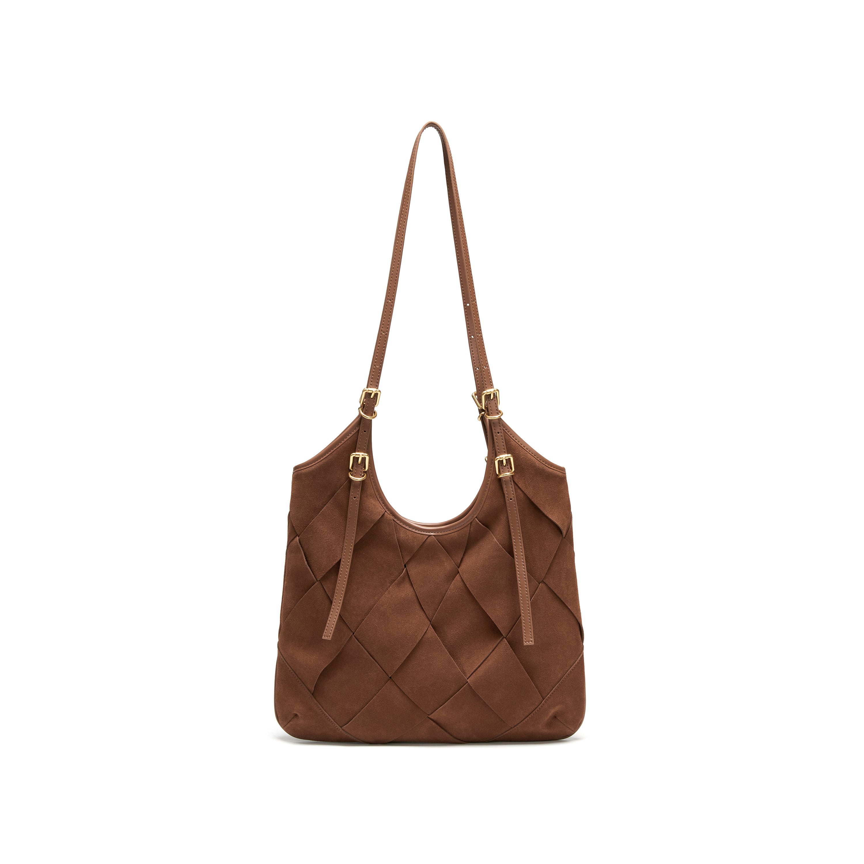 Woven Leather Charm Shoulder Tote Bag