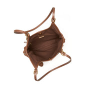 Woven Leather Charm Shoulder Tote Bag