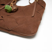 Woven Leather Charm Shoulder Tote Bag