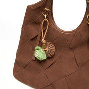 Woven Leather Charm Shoulder Tote Bag