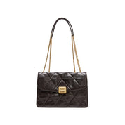 Brown Quilted Leather Chain Flap Shoulder Bag