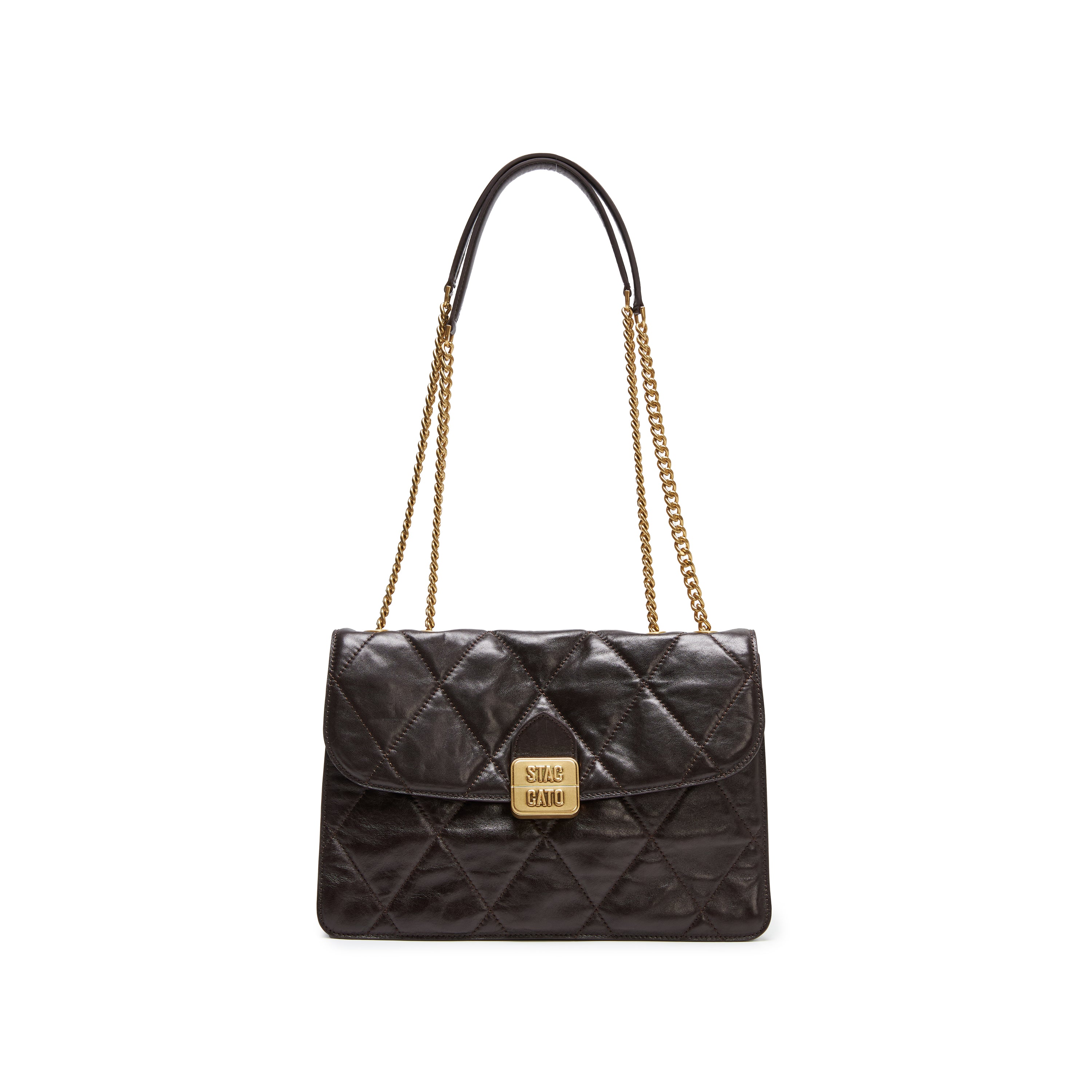 Brown Quilted Leather Chain Flap Shoulder Bag