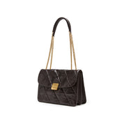 Brown Quilted Leather Chain Flap Shoulder Bag