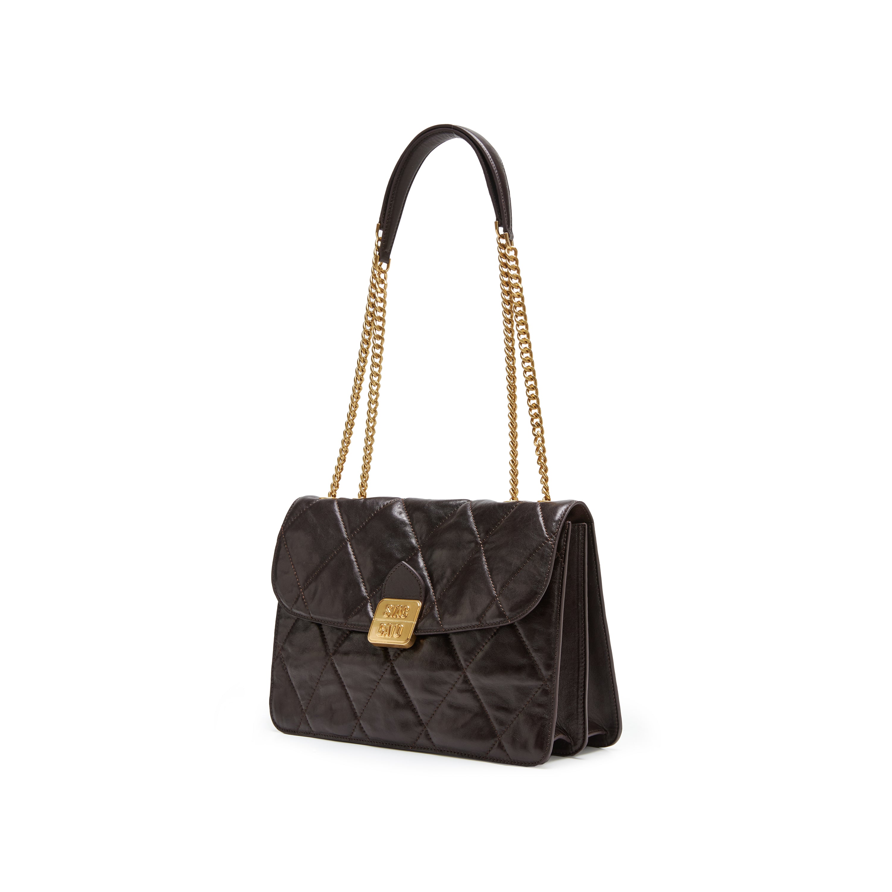Brown Quilted Leather Chain Flap Shoulder Bag