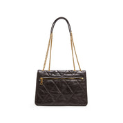 Brown Quilted Leather Chain Flap Shoulder Bag