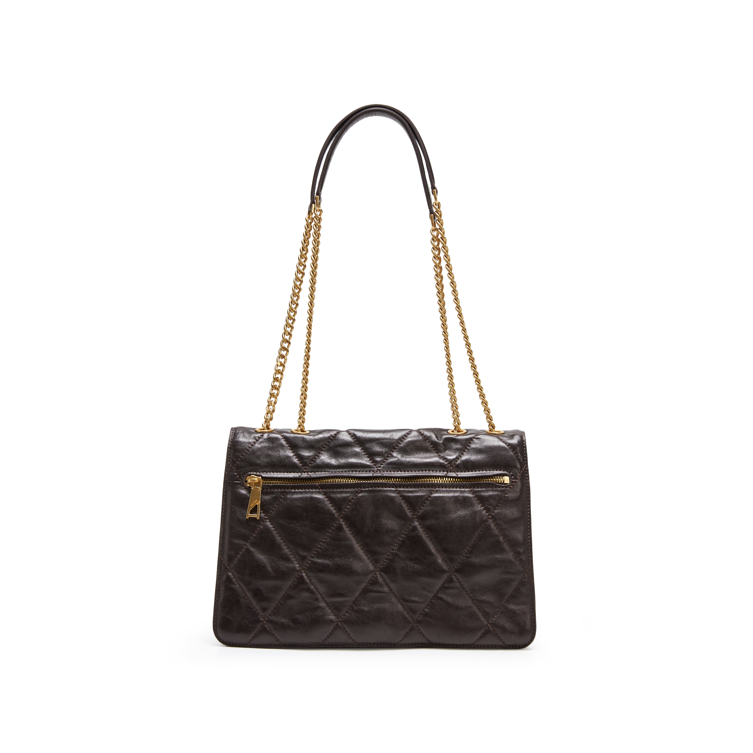 Brown Quilted Leather Chain Flap Shoulder Bag