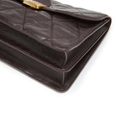 Brown Quilted Leather Chain Flap Shoulder Bag
