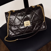 Brown Quilted Leather Chain Flap Shoulder Bag