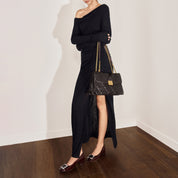 Brown Quilted Leather Chain Flap Shoulder Bag