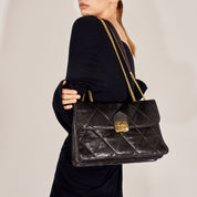 Brown Quilted Leather Chain Flap Shoulder Bag