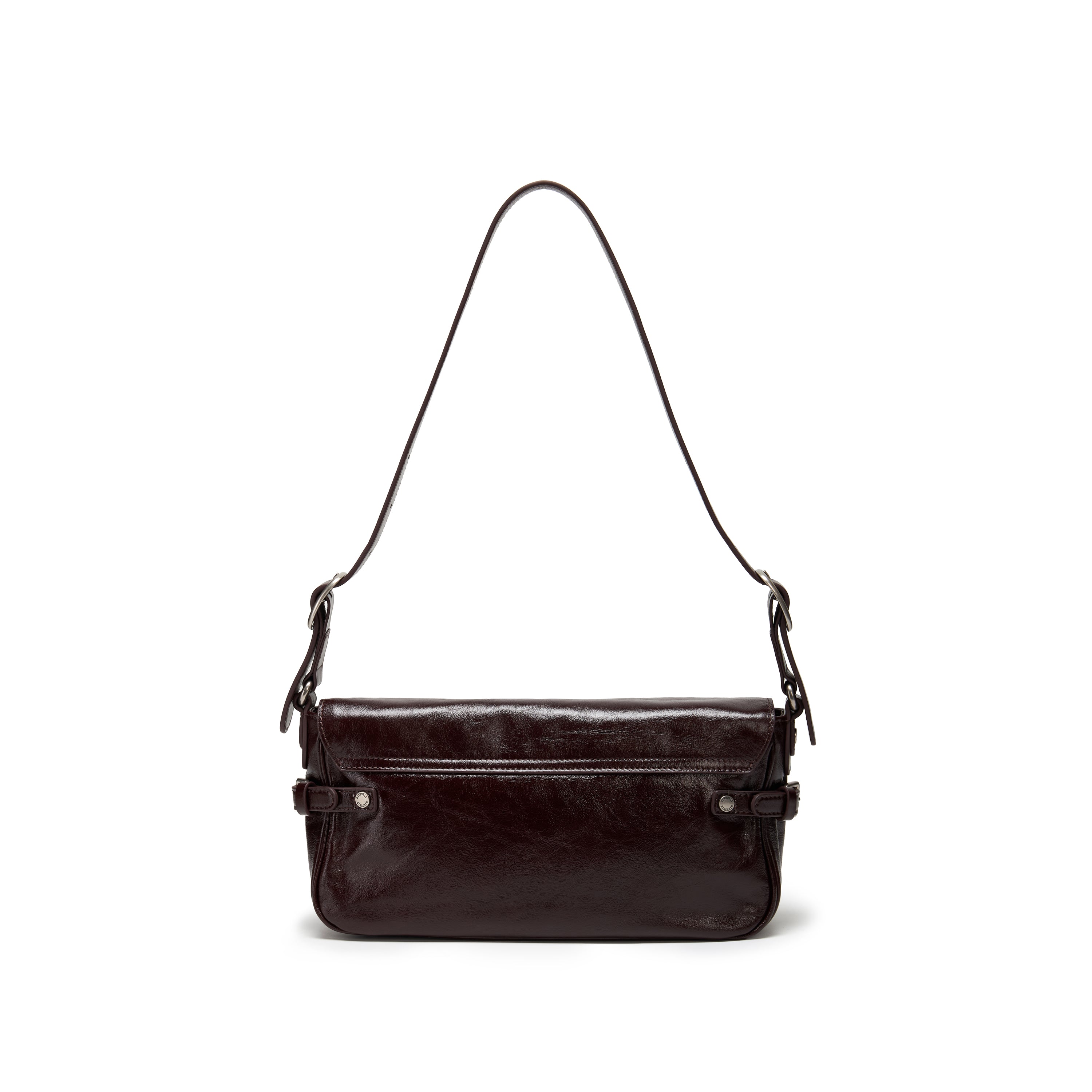 Rusty Brown Vintage Studded Zip Leather Baguette Bag