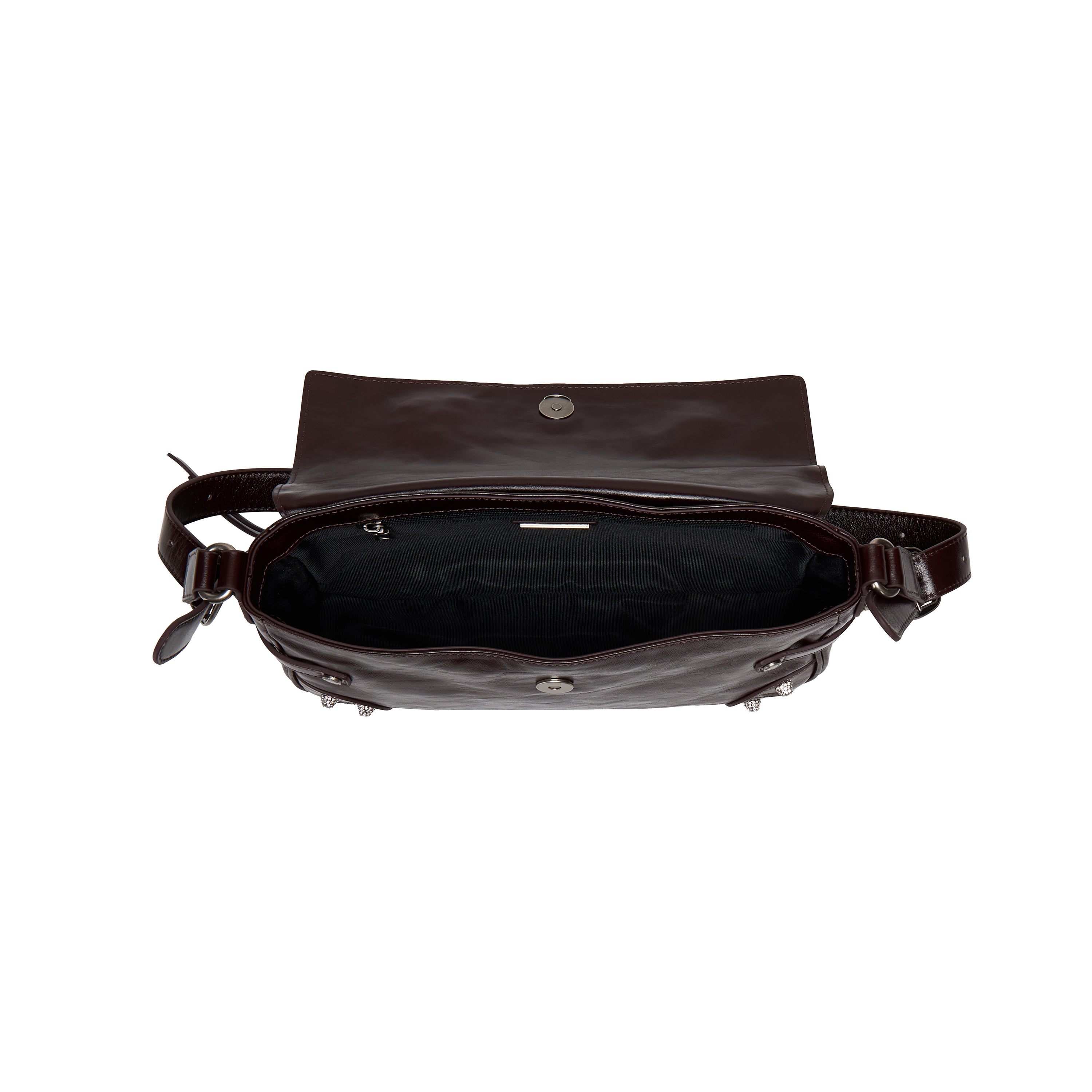 Rusty Brown Vintage Studded Zip Leather Baguette Bag