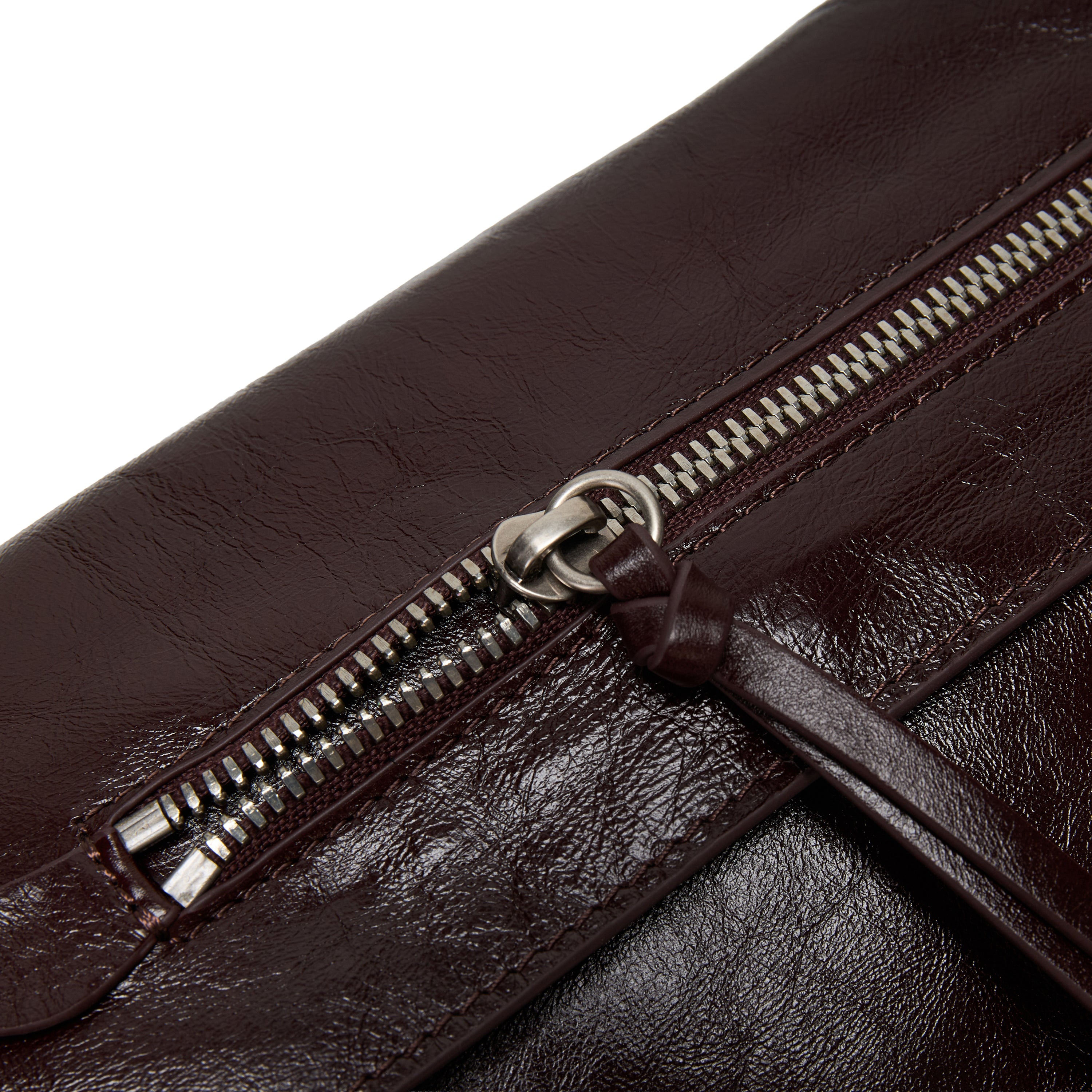 Rusty Brown Vintage Studded Zip Leather Baguette Bag