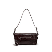 Rusty Brown Vintage Studded Zip Leather Baguette Bag