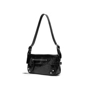 Black Vintage Studded Zip Leather Baguette Bag