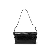 Black Vintage Studded Zip Leather Baguette Bag