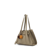 Grey Pebbled Leather Knotted Tote Bag with Charm