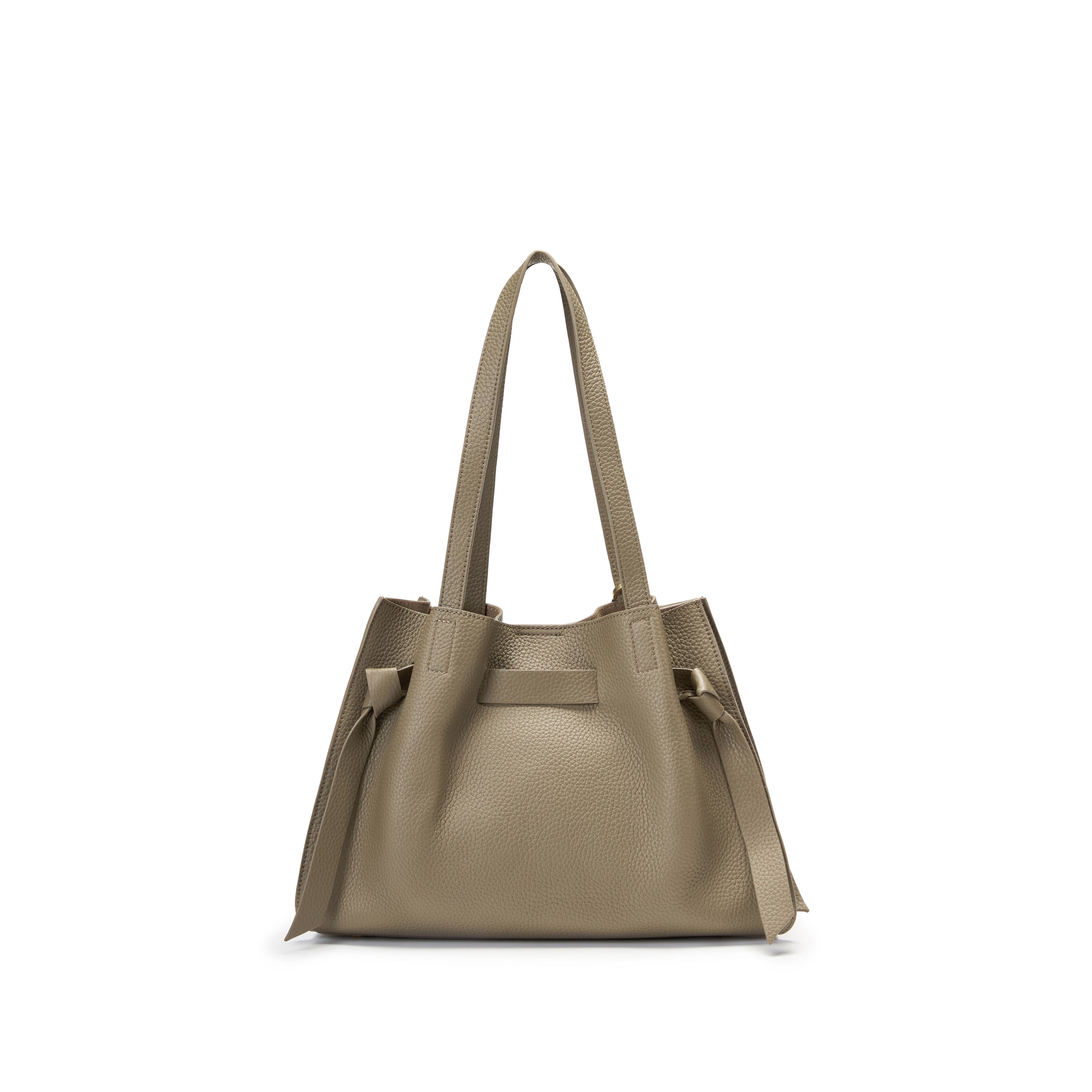 Grey Pebbled Leather Knotted Tote Bag with Charm