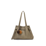 Grey Pebbled Leather Knotted Tote Bag with Charm